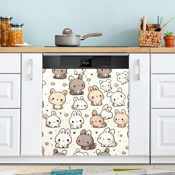 Cute Bunny Rabbit Dishwasher Magnet Cover Magnetic Fridge Door Cover Home Kitchen Decor 23"x 26"