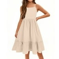 thumbnail image 4 of IYYVV Girl's Summer Sundress Spaghetti Strap Solid Cotton Line Midi Dress Casual Cami Dresses for 8-9 Years Beige, 4 of 5