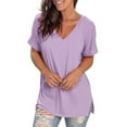 thumbnail image 4 of GERsome Womens Solid Color Short Sleeve T-Shirts Summer V Neck Tops Loose Fit Shirts, Size S-3XL, 4 of 6