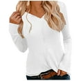 thumbnail image 2 of AXXD White Basic Sexy Shirts for Women Summer 2024 Trendy Solid T-shirt Long Sleeves Blouse V-Neck Casual Tops, 2 of 6
