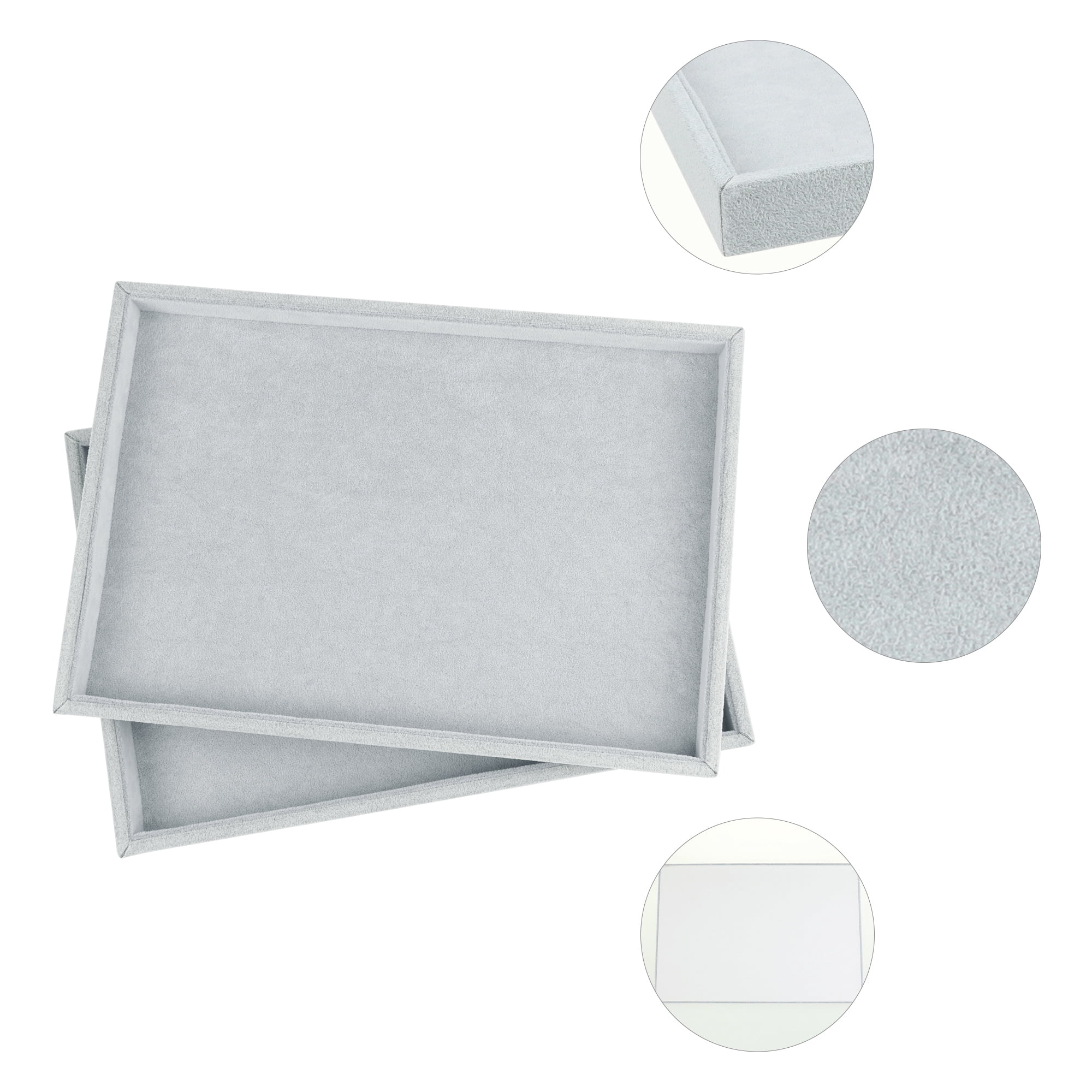 Unique Bargains 2 Pieces Velvet Jewelry Boxes Organizer Trays with Removable Dividers Gray Flat Tray
