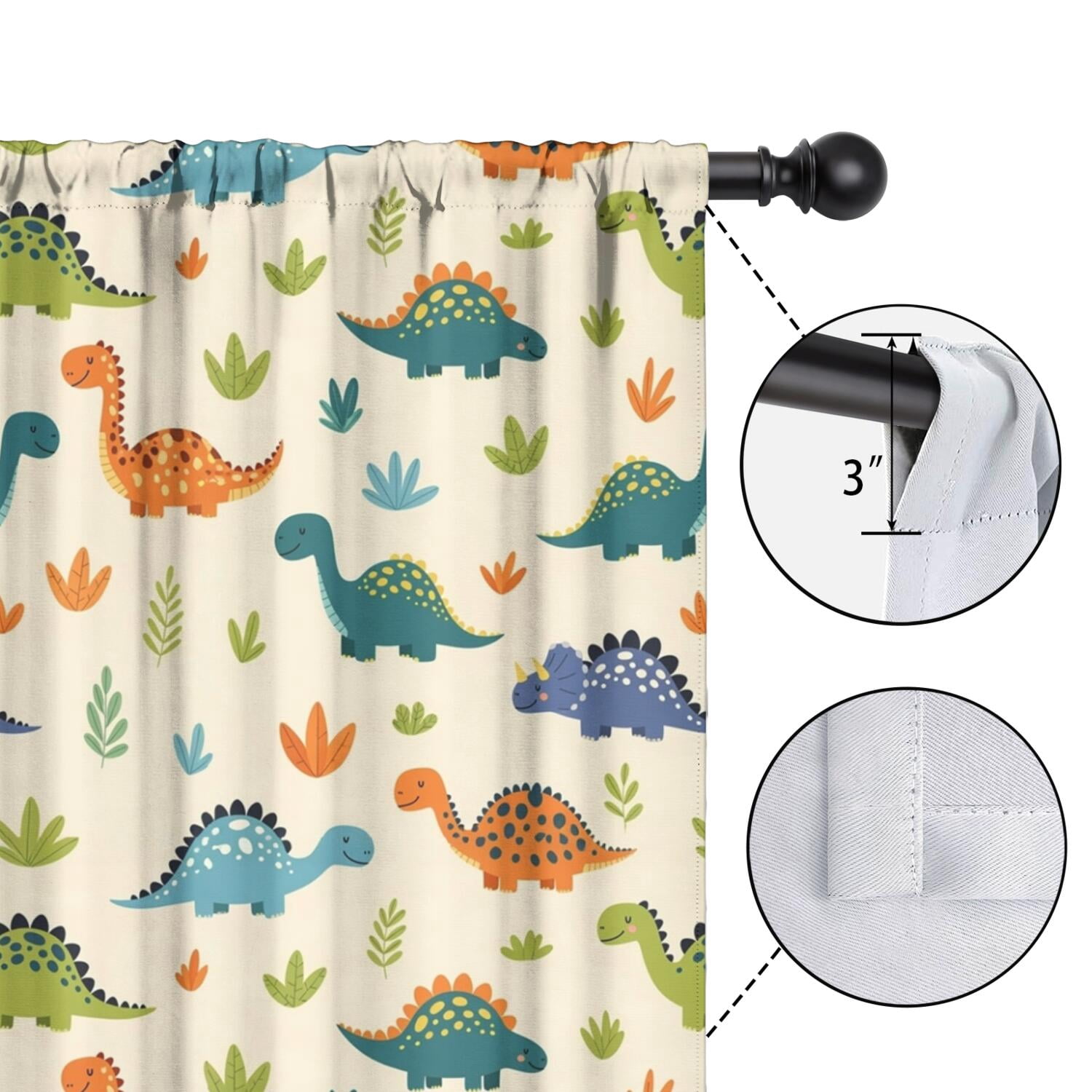Blackout Kids Curtains,Beige Dinosaurs Plants Leaves Pattern Childrens Insulated Curtains Set Of 2,Bedroom Essentials,Toddler Room Decor 42"x54"
