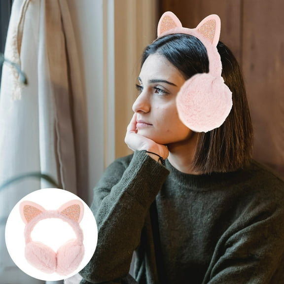 ELAYARD Foldable Ear Warmer Earmuffs Plush Pink 1PC