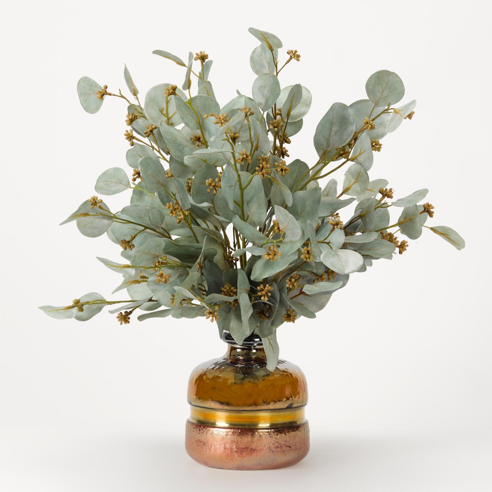 D and W Silks Artificial Seeded Eucalyptus Branches in Glass Bottle