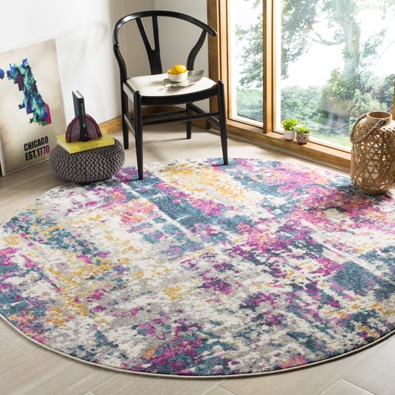 Safavieh Madison Ivory Abstract Area Rug, Ivory/Blue, 6'7" x 6'7" Round