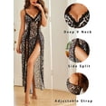 thumbnail image 4 of Sexyfree Lingerie for Women Side Split Chemise Sexy Nightdress Deep V Neck Nightwear Long Nightgown, 4 of 5