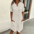 thumbnail image 2 of Horkkom Casual Dresses for Women Summer V Neck Short Sleeve Mini Dresses Solid Color Loose Tshirt Dress with Pockets M, 2 of 7