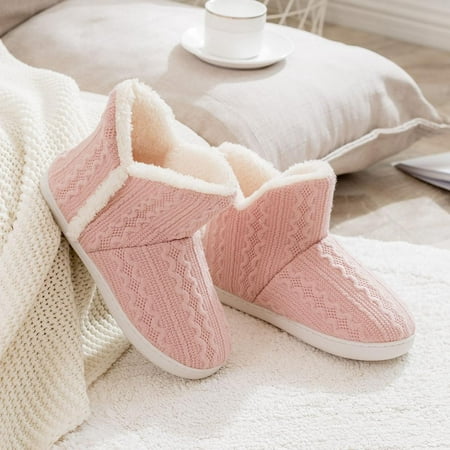 

Monfince Womens Knitted Warm Bootie Slippers Slip on Shoes Soft Sole Slippers Comfy House Slippers Indoor Outdoor Plush Shoes