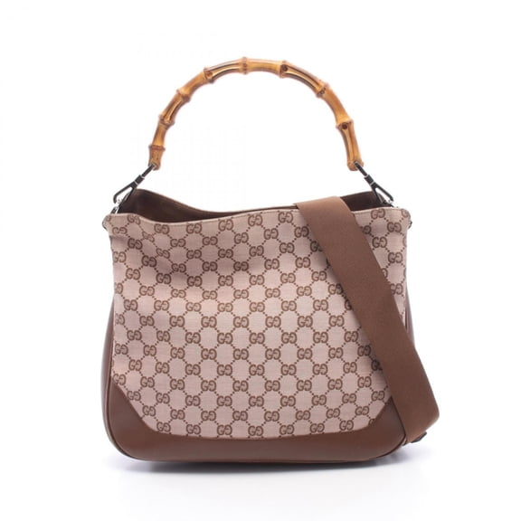 Pre-Owned Gucci Bamboo 2-Way Handbag, Canvas and Leather, Women's, Pink/Brown, 001-4095