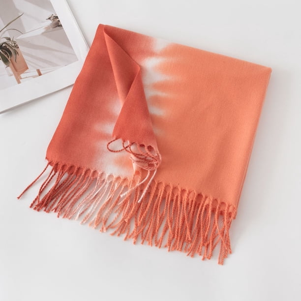 Xiao Hua Bufanda de invierno para mujer, chal de cachemira con borlas a cuadros, bufandas grandes de gran tamaño, color naranja claro.