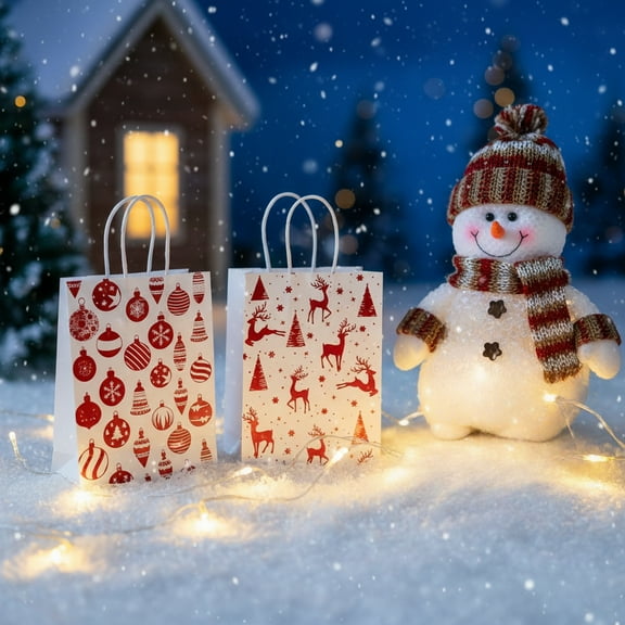 36pcs Christmas gift bags with gold foil stamping, paper tote gift bags, printed with a variety of Christmas element patterns. Suitable for Christmas souvenirs and gift packaging bags.