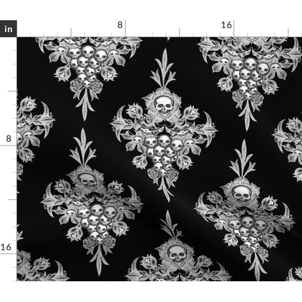 Skull Damask Floral Halloween Victorian Fabric Printed by Spoonflower