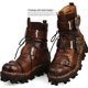 thumbnail image 5 of Botas de trabajo de cuero genuino para hombre, botas de combate militares, botas de moda Punk con calavera gótica, botas de motocicleta 50 Vintage, 5 of 5