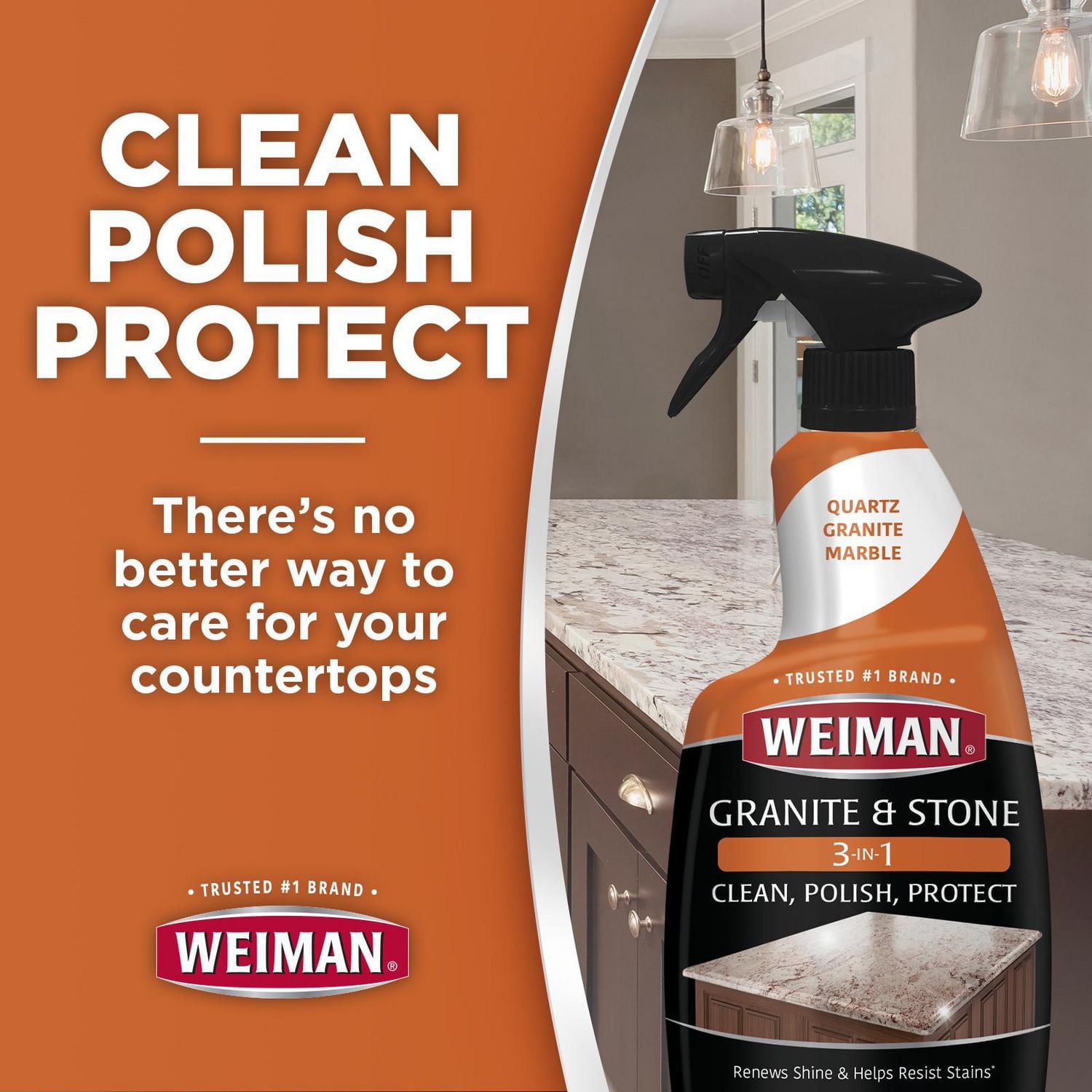 Weiman 3-In-1 Granite Clean, Polish & Protect Spray, Renews Shine, Resists Stains, 24 oz, Weiman 3-In-1 Granite Cleaner