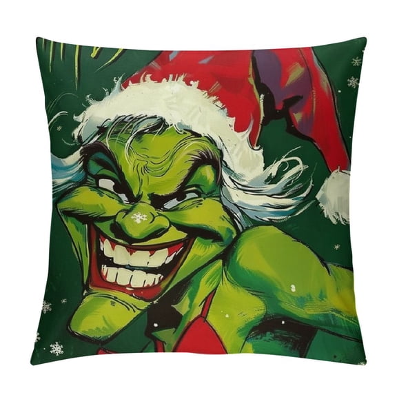 PHYHOO Merry Christmas Decorative Throw Pillow Covers, Xmas Gift Wreath Hat Green Black Outdoor Home Decor, Winter Holiday Decorations Cushion Case White