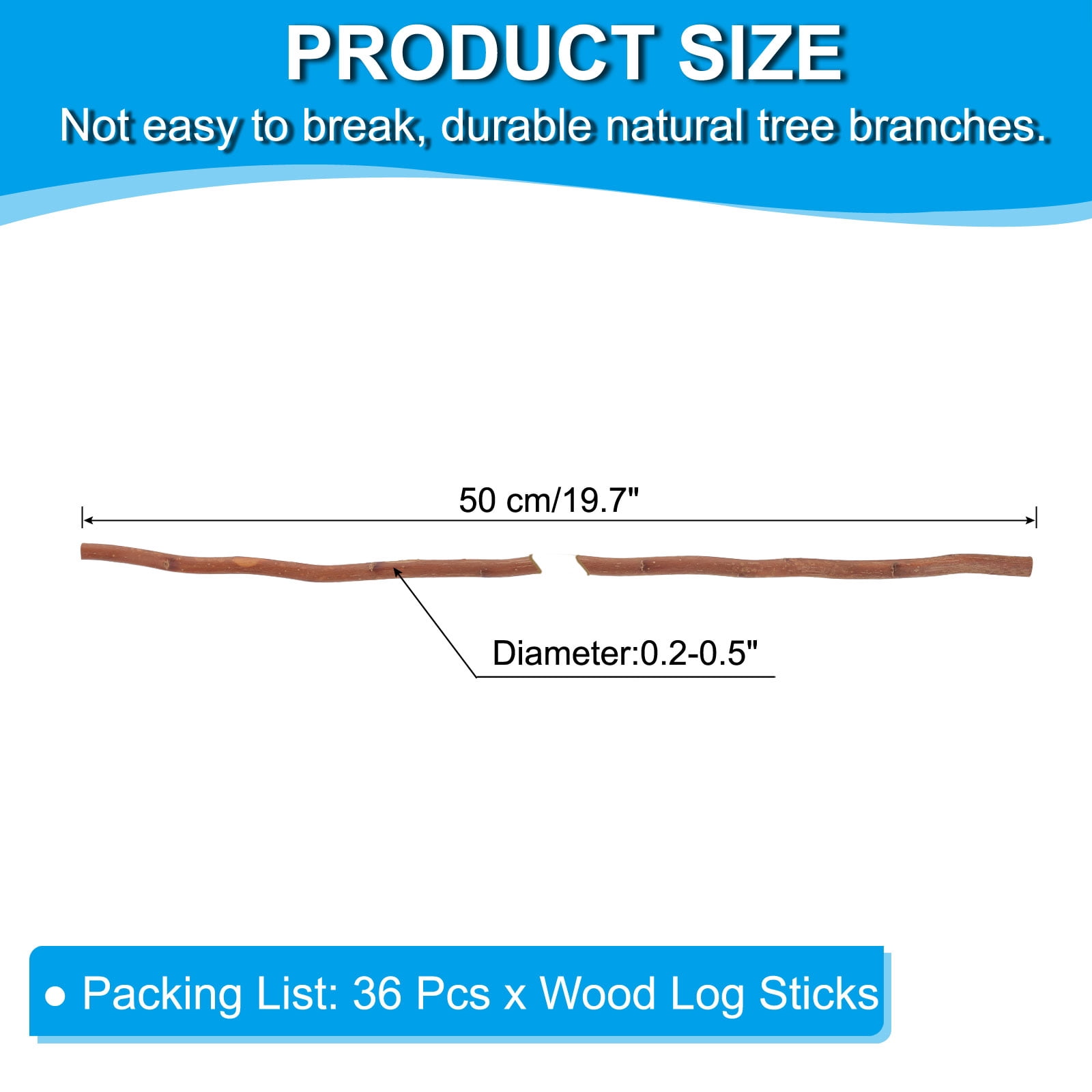 Uxcell 36 Pcs 50cm Wood Log Sticks, 0.2-0.5 inch in Diameter Natural Wood Craft Sticks, Dried Wood Sticks Decorative Wood Branch Sticks for DIY Crafts Accessory Photo Props, Brown