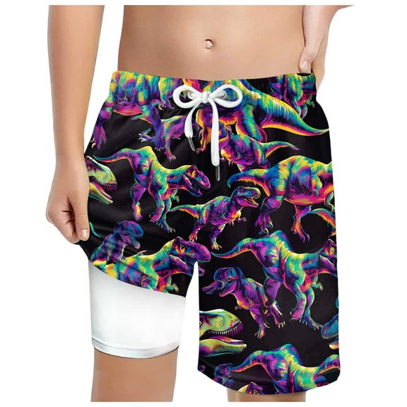 BOBOGOJP Boys Swim Trunks with Compression Liner Comfortable Anti-Chafe Swimming Shorts Stretchy UPF Quick Dry Size 3T-20 Black for Size 10-13 Years