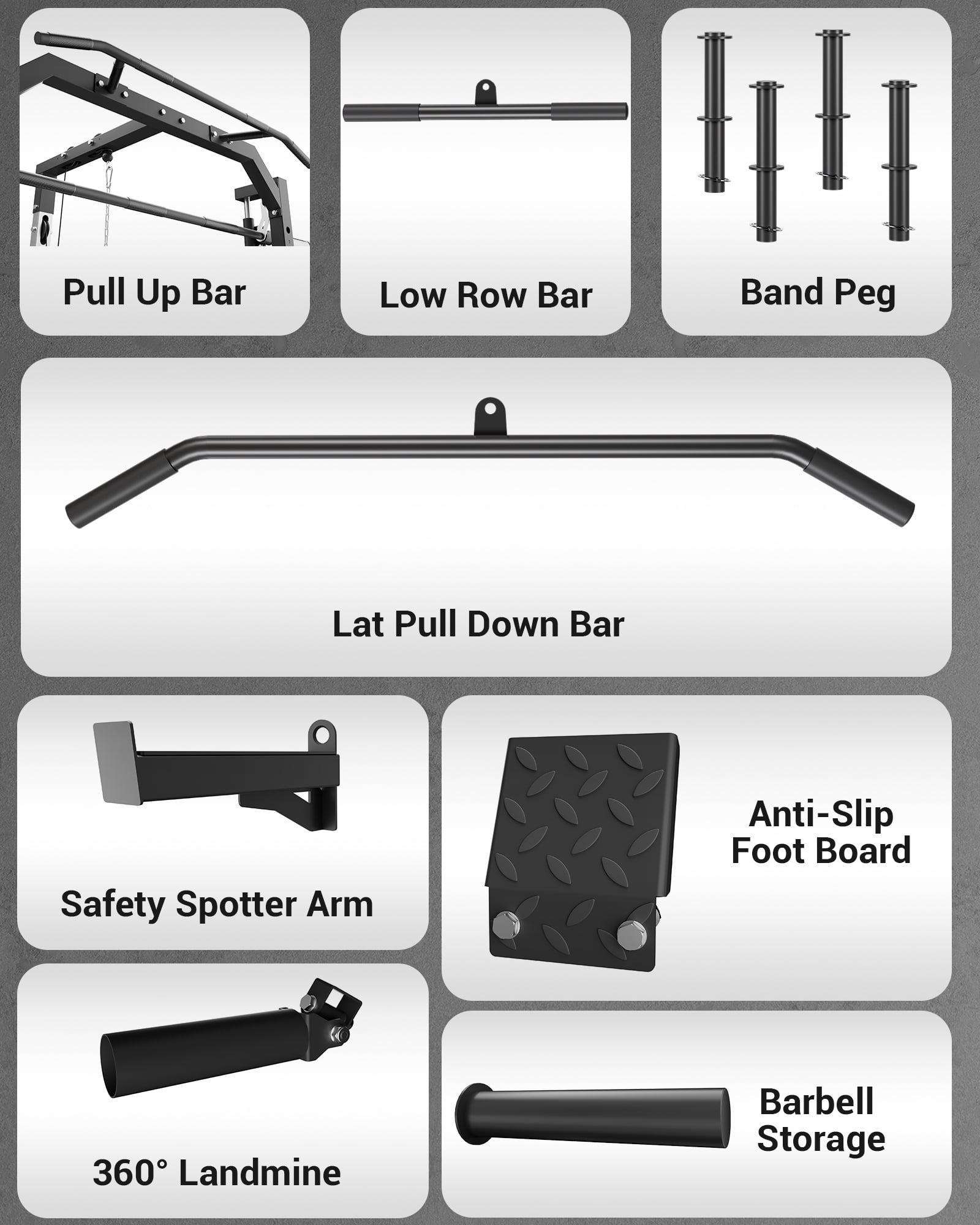 GARVEE Smith Machine with Barbell Bar,Cable System,Lat Pulldown Attachments,J Hooks, Landmine,Safety Spotter Arms,Multi-Functional Squat Rack for Home Gym