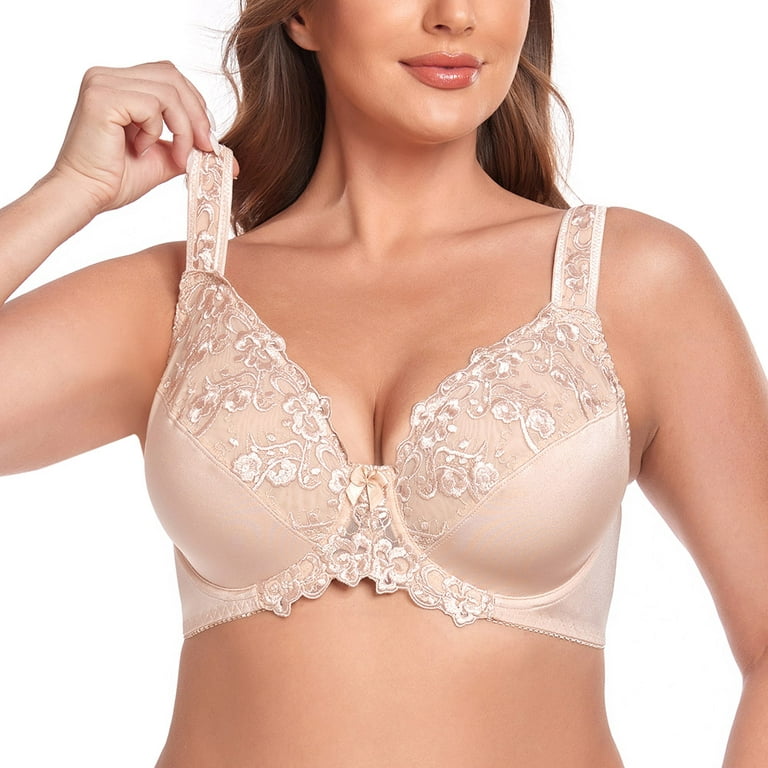 Women's Sexy Lace Embroidered Bras Full Coverage Unlined Underwire Plus Size  Bra 32J 