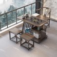 thumbnail image 3 of Mesa de té de balcón de madera maciza, mesa de té pequeña para el hogar, combinación de sillas, tetera hirviendo, una pieza, dos personas bebiendo té t, 3 of 5