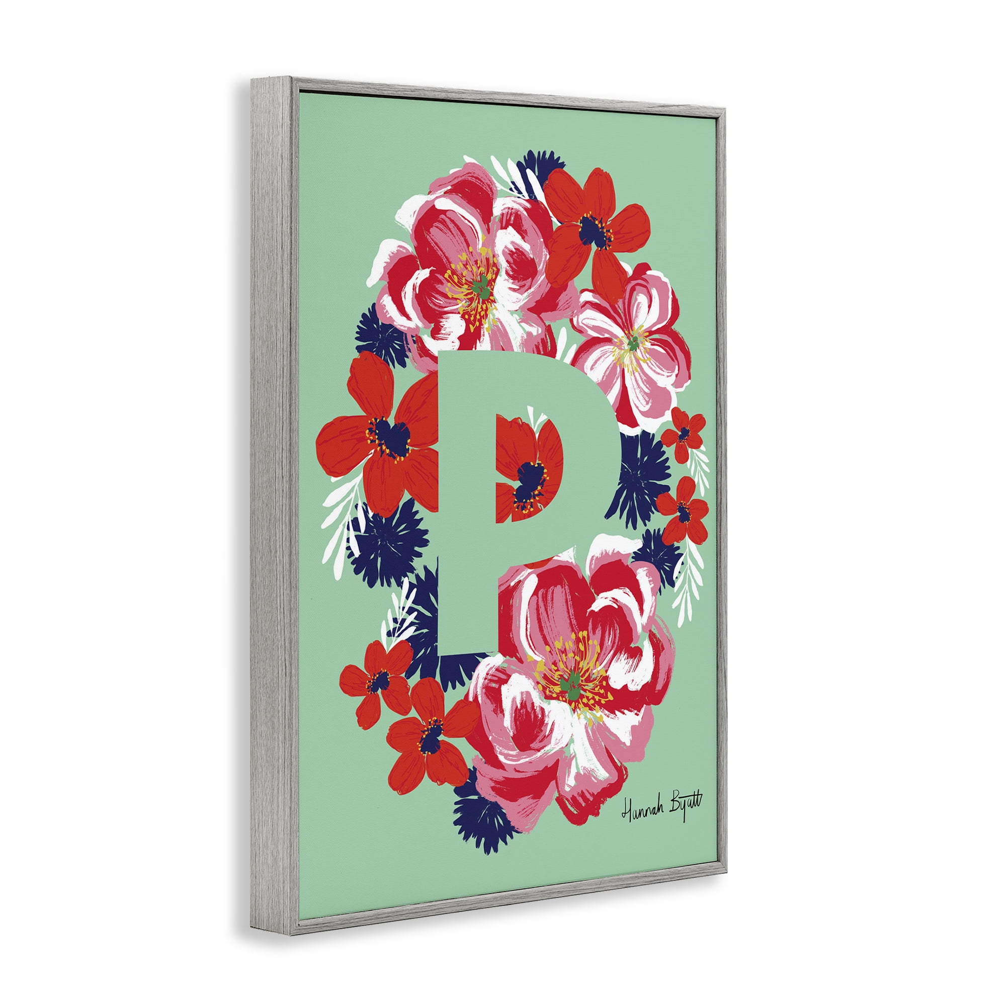 Stupell Industries Floral Bloom Letter P Botanical & Floral Painting Gray Framed Art Print Wall Art, 12 x 18