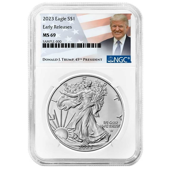 2023 $1 American Silver Eagle NGC MS69 ER Trump Label
