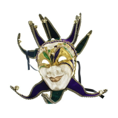 Mardi Gras Jester Adult Costume Mask with Bells