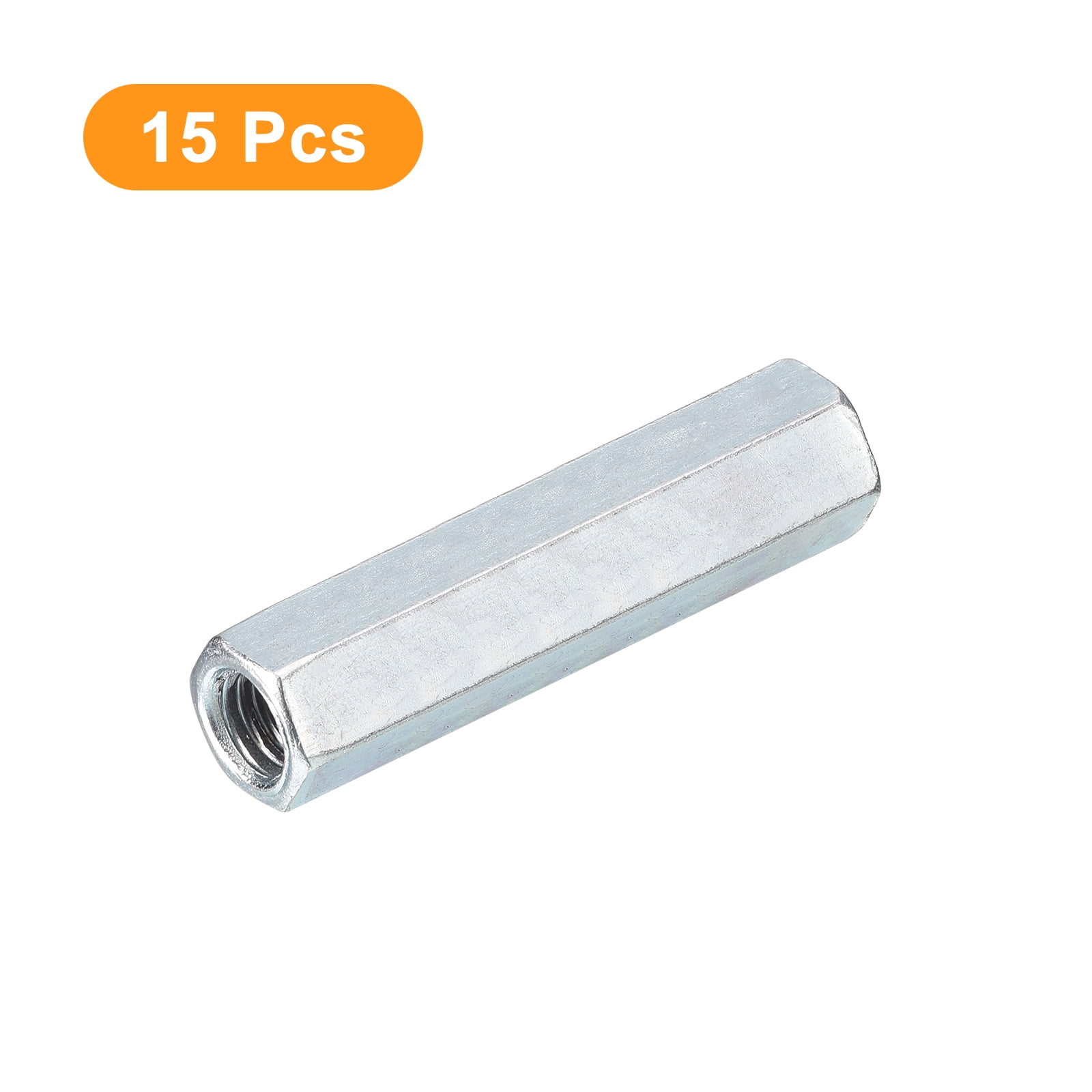 15pcs M8x12x50mm Coupling Nuts - Galvanized Carbon Steel Hex Threaded Rod Coupler for Furniture, Electronic, Industrial