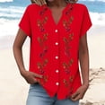 thumbnail image 2 of YUGYXL Button Down Shirts for Women Cap Sleeve Floral Printed Tops V Neck Henley Blouse Business Casual Outfits for Daily Red Tops XL, 2 of 5
