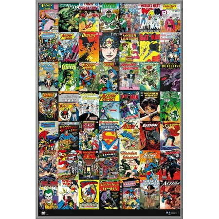 DC Comics - Framed Comic Poster / Print (49 Comic Covers Collage - Batman, Green Lantern, Superman, Wonder Woman...) (Size: 24