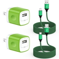 Charger Block, FiveBox 2Pack USB Charger Block with USB A to Micro Charging Cords 6FT, Android Charger Block USB Wall Charger Adapter Plug High Speed Micro USB Cable Compatible Samsung Android,Green