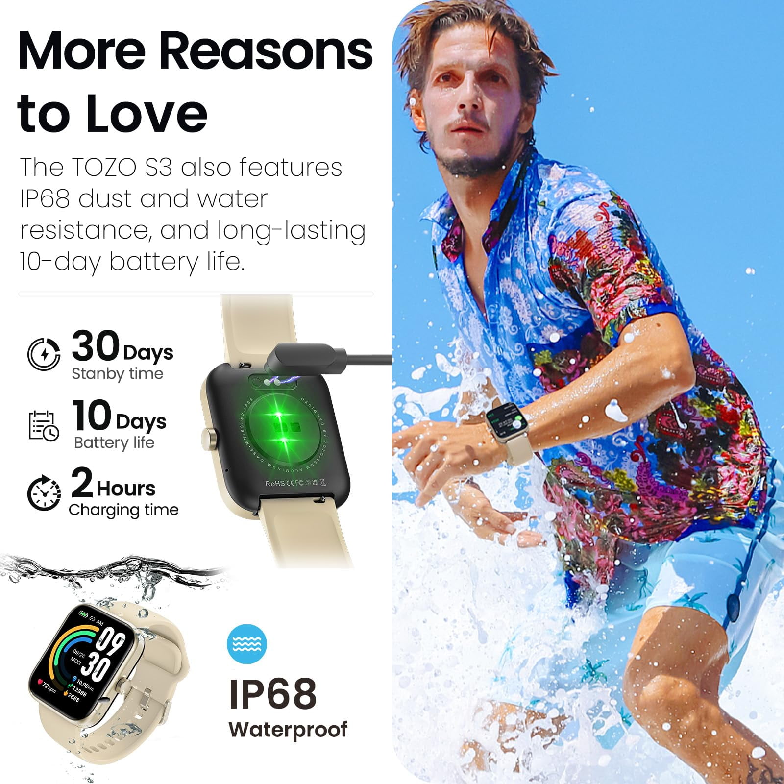 TOZO S3 Smart Watch for Men Women,IP68 Waterproof Smartwatch for iPhone Android,Bluetooth Call(Answer/Make Calls)100+ Sports Modes,1.83" HD Color Fitness Tracker Sleep Monitor for Gift Gold