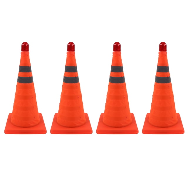 Cono de tráfico plegable naranja reflectante de 4 piezas, cono de seguridad de estacionamiento emergente plegable con luz LED de 18 pulgadas