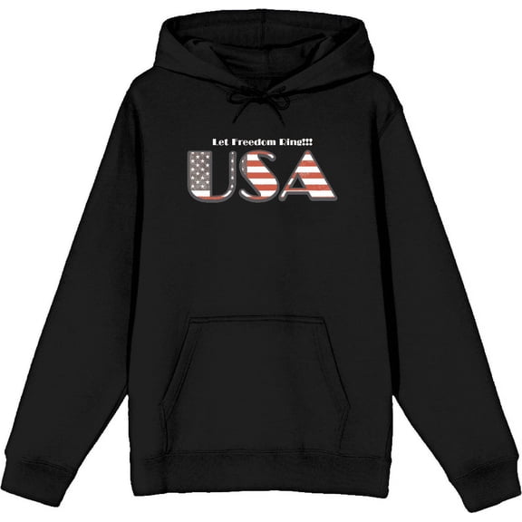 American USA Flag Letters Black Adult Long Sleeve Hoodie-Small