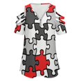 thumbnail image 2 of Puzzle Pattern New Fashion Zip Off Shoulder Top Short-Sleeve Women Shirt Puzzle Grey Red White Pattern Puzzle Pattern Puzzle, 2 of 4