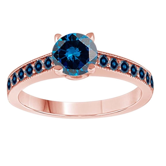 AoneJewelry 1.15 Carat Natural Blue Diamond Engagement Wedding Sparkling Ring Crafted In 10K Solid Rose White and Yellow Gold For Woman