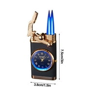 ZZkhGO Double Fire Blue Flame Lighter, Quartz Watch Metal Windproof Lighter, Refillable Butane Torch for Cigars and Outdoor