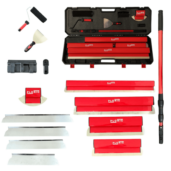 Drywall Skimming Blade Set with Portable Case, Stainless Steel 10", 14", 24", 32" & 40" Skimming Blades with 40"-84" Extension Handle, Drywall Finishing Tools for Plasterboard and Wallboard