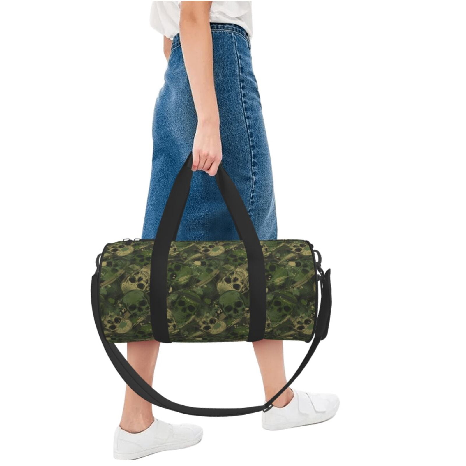 Vsdgher Green Camouflage Skull 45L Foldable Duffel Bag, Sports Gym Bag,Overnight Bag, Portable Weekender Bag for Airplanes