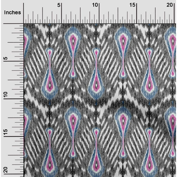 oneOone Cotton Cambric Fabric Big Motif Ikat Print Fabric BTY 56 Inch Wide