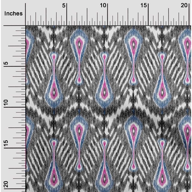 oneOone Polyester Lycra Fabric Big Motif Ikat Printed Fabric 1 Yard 56 Inch Wide