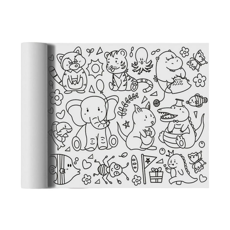  Vrrtoe Children Drawing Roll Paper for Kids, 118 * 11.8 Inch  Coloring Paper Roll for Kids Sticky Drawing Paper Roll for Toddler, Wall  Coloring Stickers Animal Patterns Gifts for Kids 