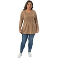thumbnail image 3 of DARING DIVA Women's Plus Pleated Blouses Crew Neck Soft T-Shirt 3X Camel, 3 of 6