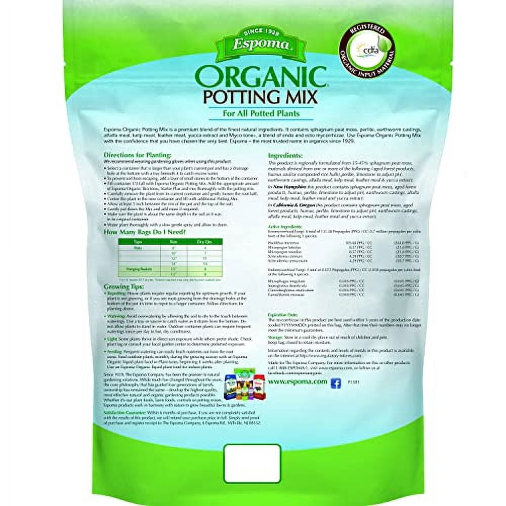 Espoma Organic Potting Soil Mix - All Natural Potting Mix For All Indoor & Outdoor Containers Including Herbs & Vegetables. For Organic Gardening, 8qt. bag. Pack of 2