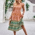 thumbnail image 2 of Boho Dresses for Women, Women's Summer Casual Dress Floral Print V Neck Waist Dress Casual Dress Outfits for Women, 2 of 7