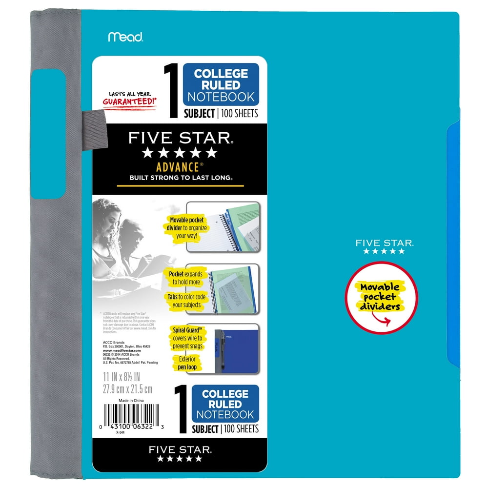 Five Star Advance 1 Subject Notebook, Blue