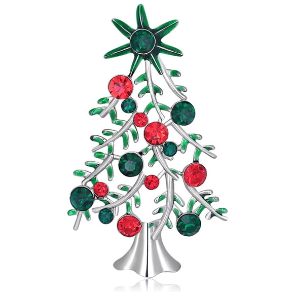EXHUMKY Christmas Tree Brooch Pin with Colorful Rhinestones and Alloy, Festive Holiday Lapel Pin for Clothing and Accessories