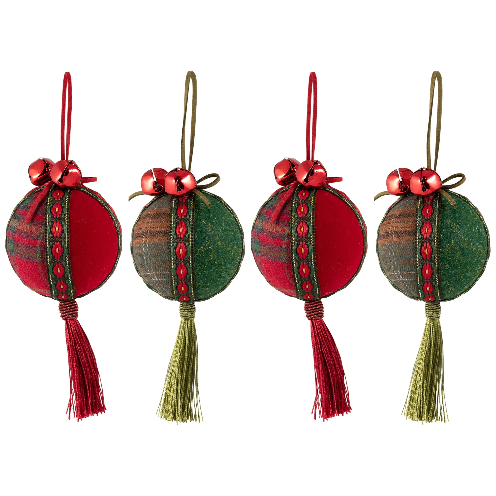 Northlight Jingle Bell Plaid Christmas Ball Ornaments - 2.75" - Set of 4 - Red and Green