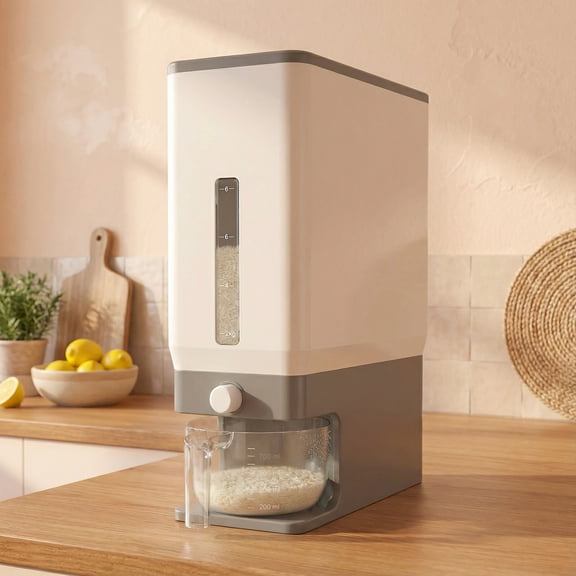 Norcho Rice Dispenser, 25 lb (11.3 kg) Sealed Rice Storage Container with Measuring Cup, Moisture Proof, Kitchen Pantry, Gray