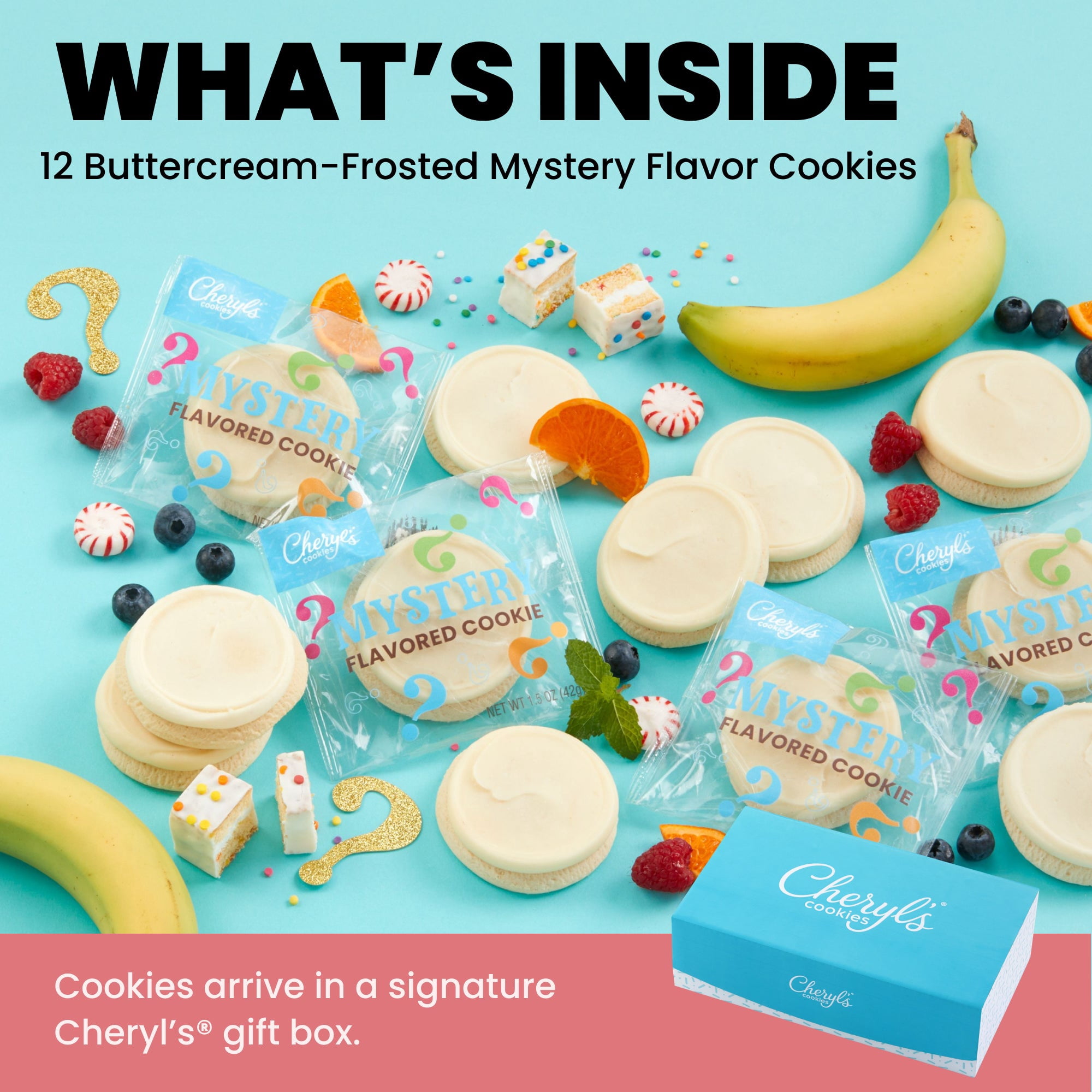 Cheryl's Cookies® Mystery Flavor Buttercream-Frosted Cookie Box, 12 Gourmet Soft Baked Cookies, Premium Surprise Gift, Creative Dessert